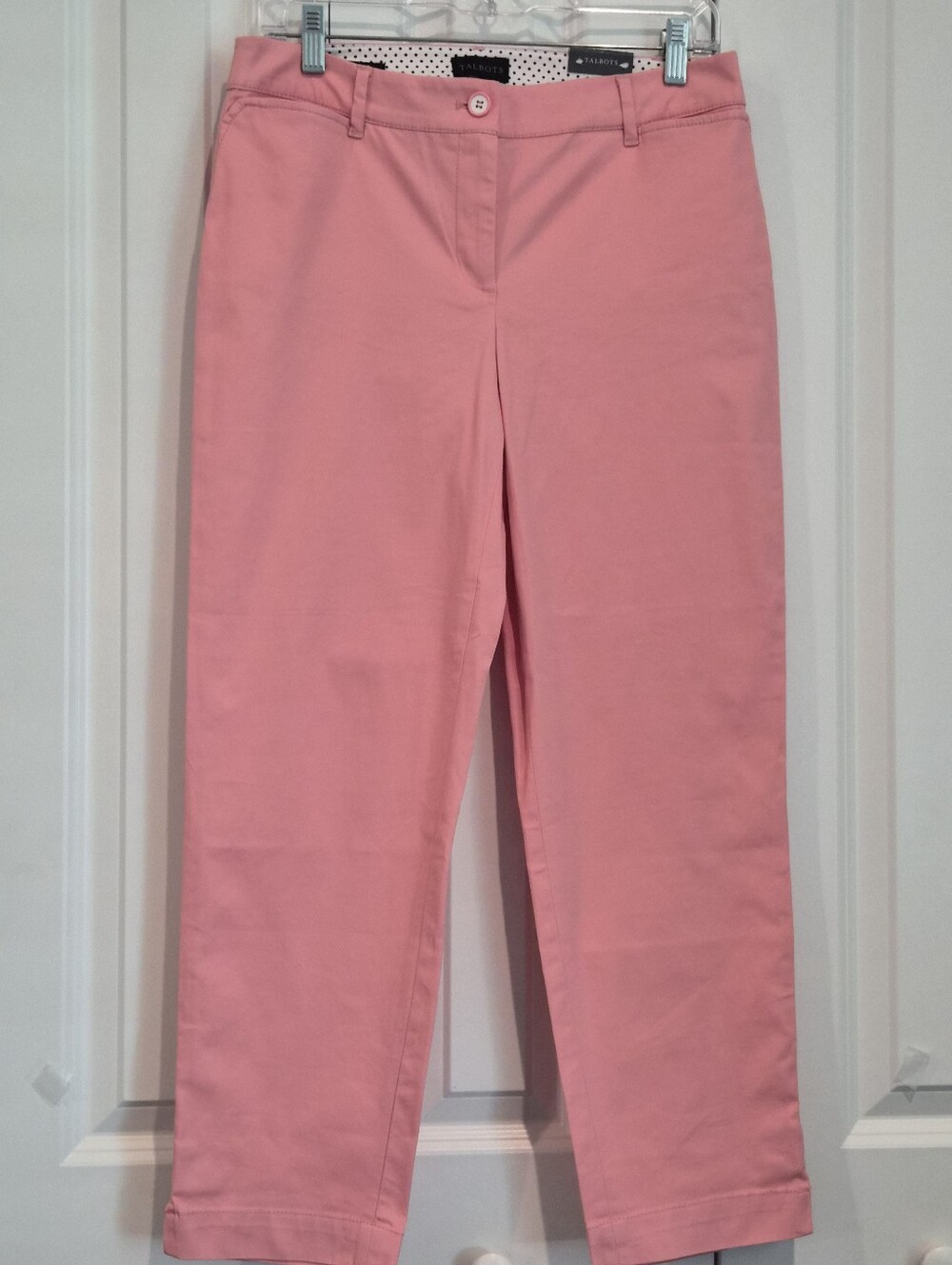 Talbots Perfect Crop Capri Pink SZ 4 NWT Button Detail Hem Slim LEG 26"Inseam